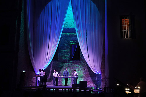 Singers on stage during performance of Fledermaus at Berlin Opera Academy summer school opera festival